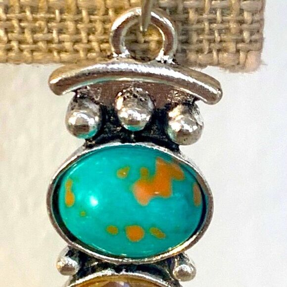 Turquoise & Amber Glass Drop Earrings – Sculptural Thai Style - Picture 4 of 12